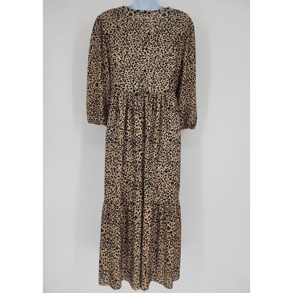 Pull & Bear Leopard Print Tiered Maxi Dress Women’s Size Small - Picture 3 of 11